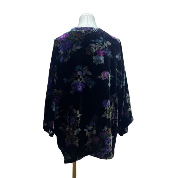 Loft Womens Black Velvet Floral Open Front Cardigan Size M/L - Picture 3 of 6